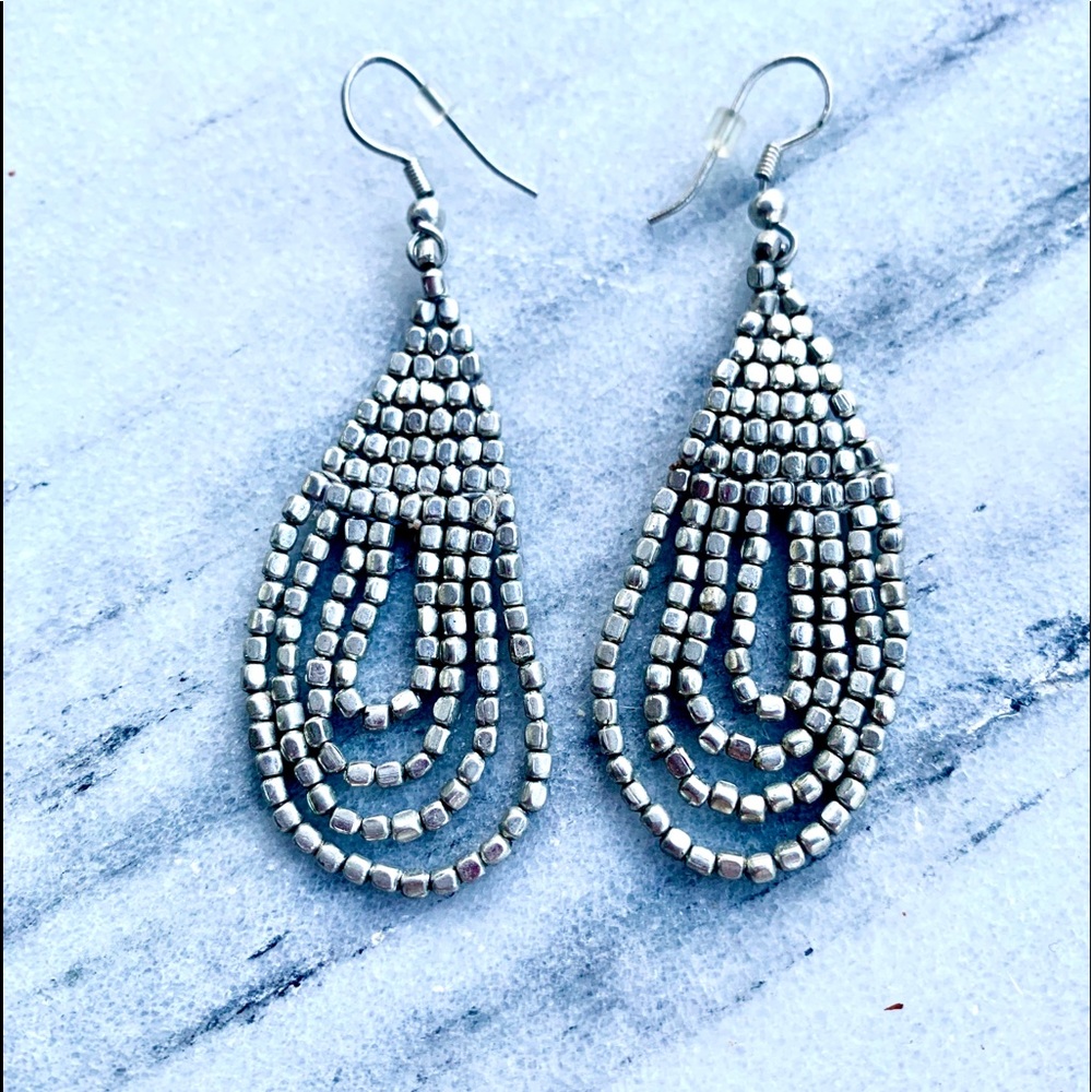 Silver Tone Beaded Dangling Bohemian Earrings